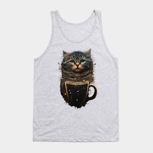 Cute Cat Drinking Coffee Design for Women Girls Tank Top